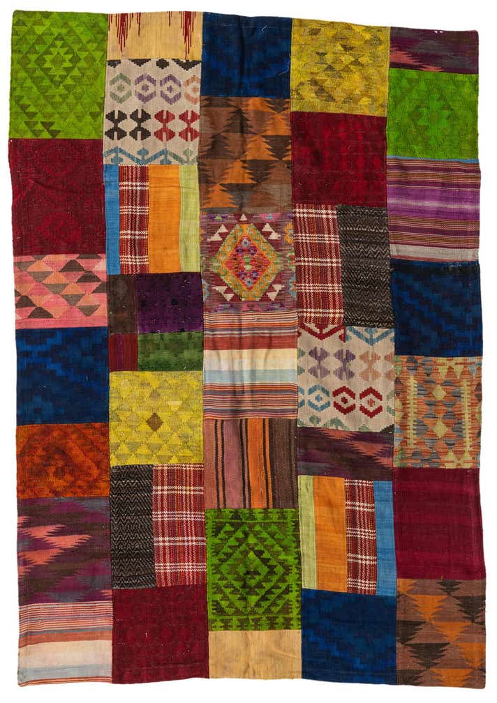 5' 8 x 8' 1 Hand Woven Kilim Patchwork Wool Rug