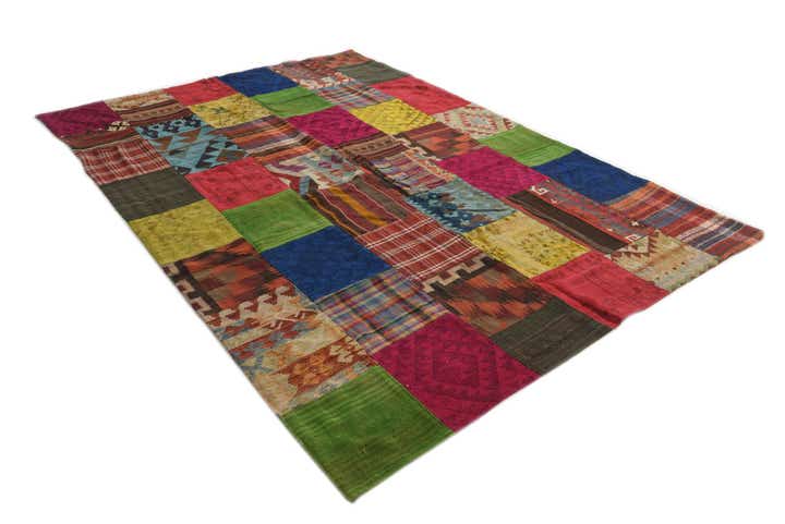 6' 7 x 9' 7 Hand Woven Kilim Patchwork Wool Rug