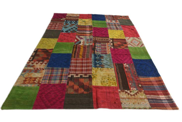 Detail image of 6' 7 x 9' 7 Hand Woven Kilim Patchwork Wool Rug