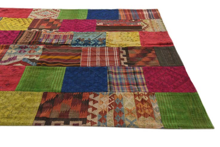 Detail image of 6' 7 x 9' 7 Hand Woven Kilim Patchwork Wool Rug