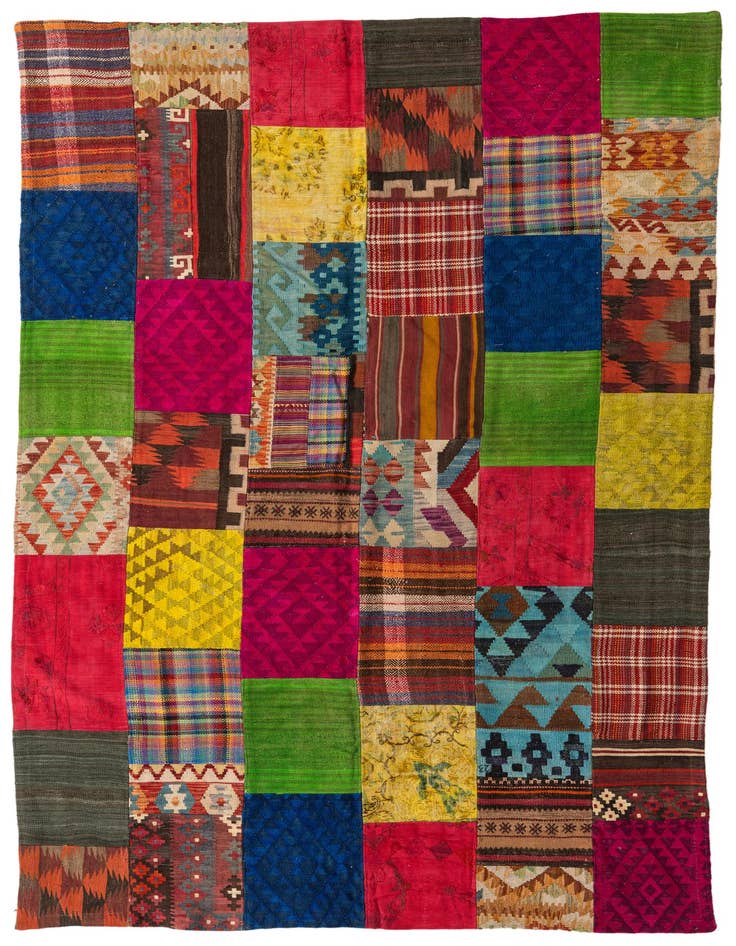Detail image of 6' 7 x 9' 7 Hand Woven Kilim Patchwork Wool Rug