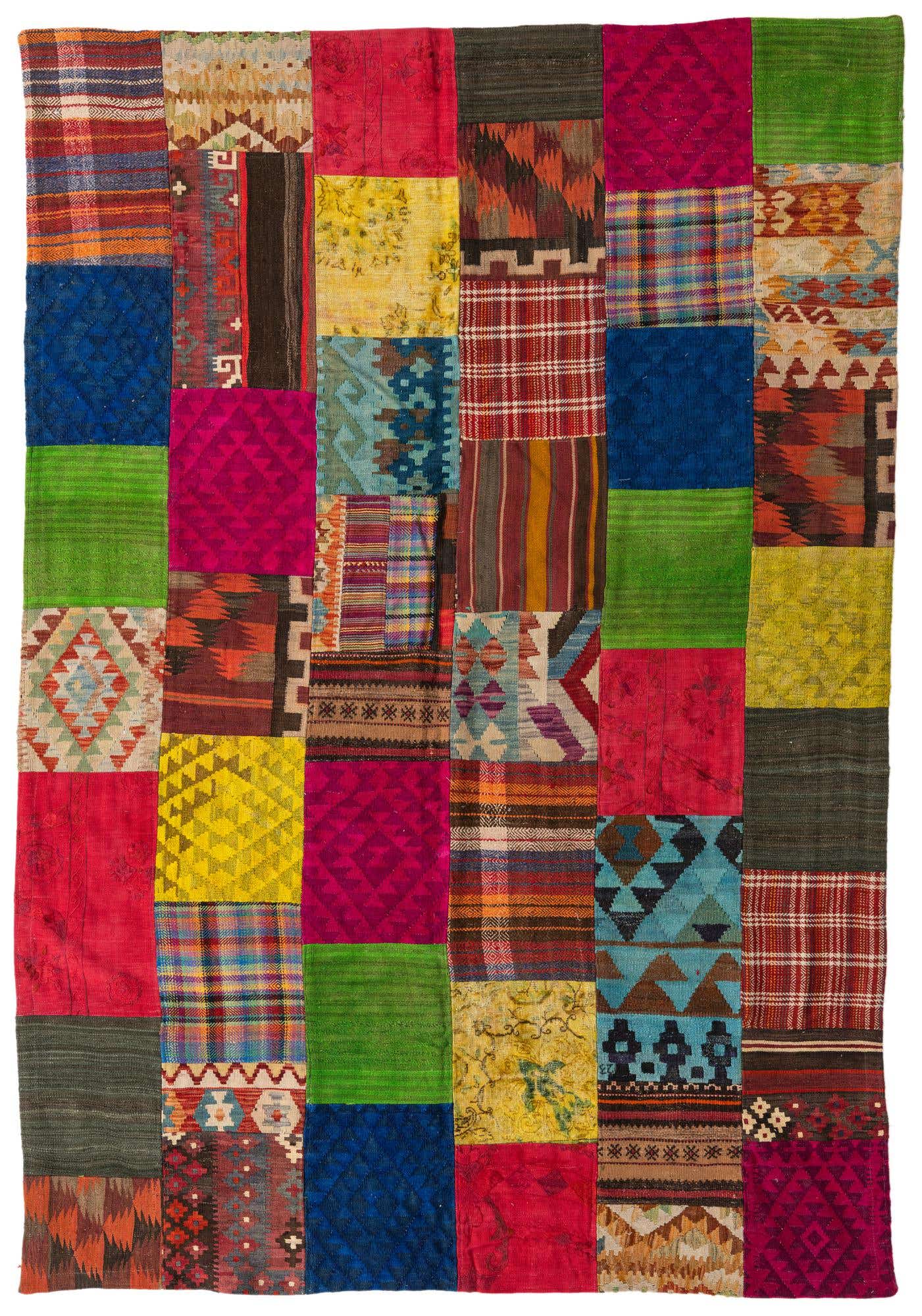 6' 7 x 9' 7 Hand Woven Kilim Patchwork Wool Rug