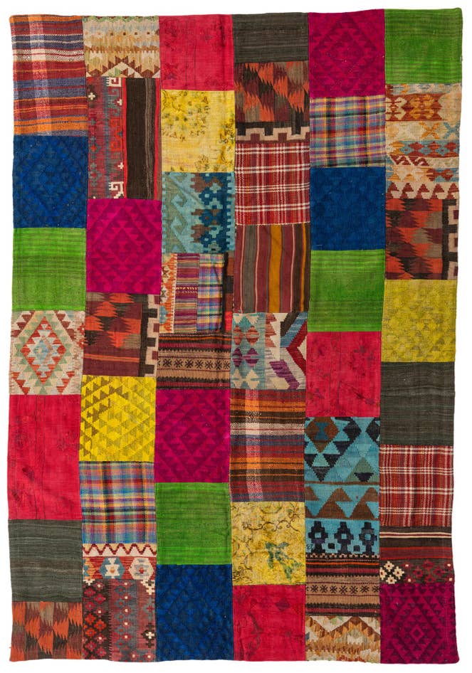 Detail image of 6' 7 x 9' 7 Hand Woven Kilim Patchwork Wool Rug