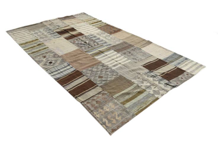 Detail image of 5' 4 x 9' 2 Hand Woven Kilim Patchwork Wool Rug
