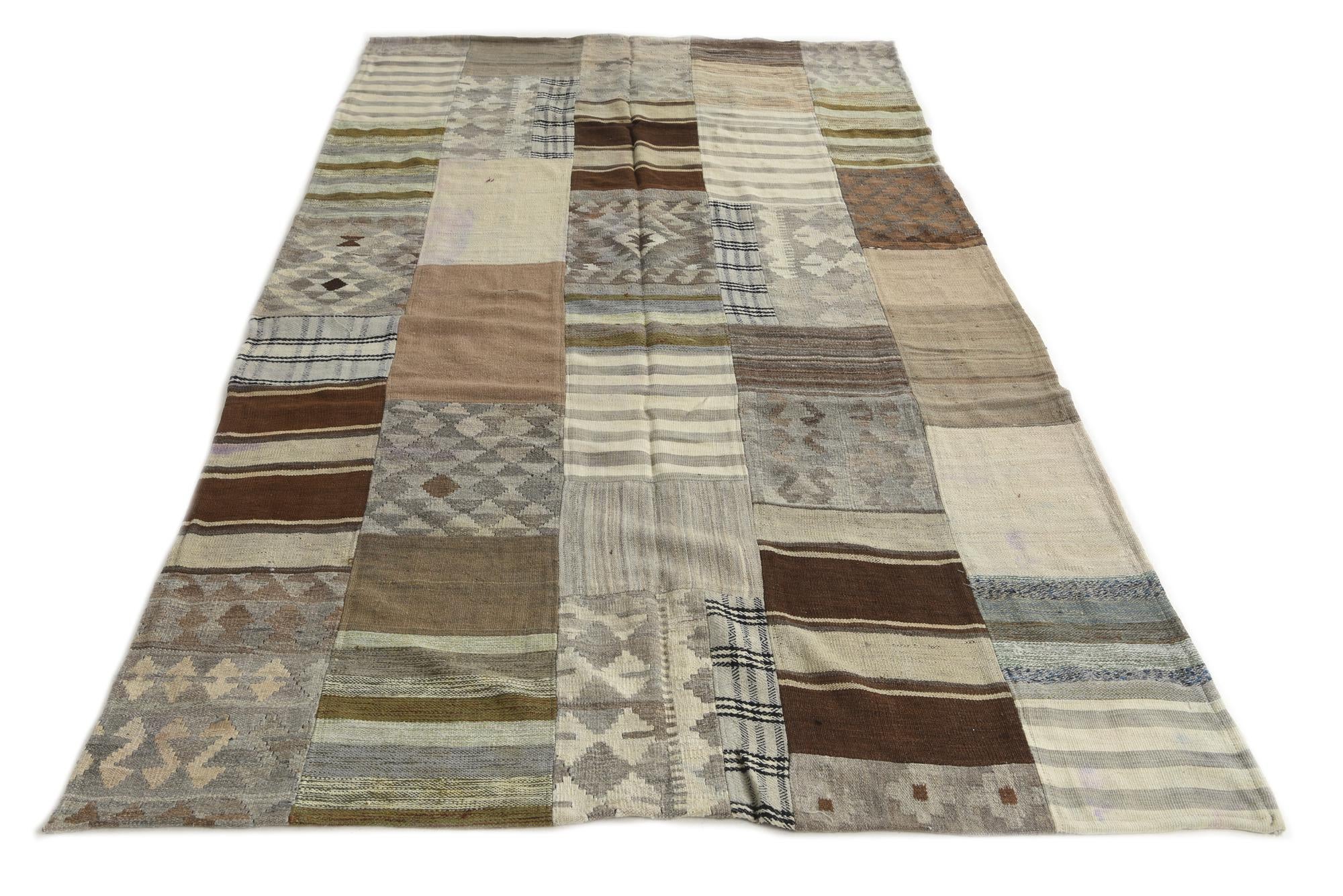 5' 4 x 9' 2 Hand Woven Kilim Patchwork Wool Rug
