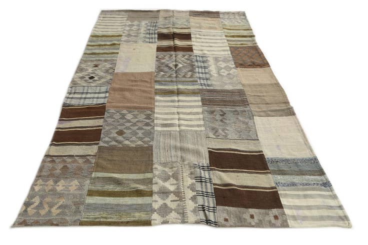 Detail image of 5' 4 x 9' 2 Hand Woven Kilim Patchwork Wool Rug