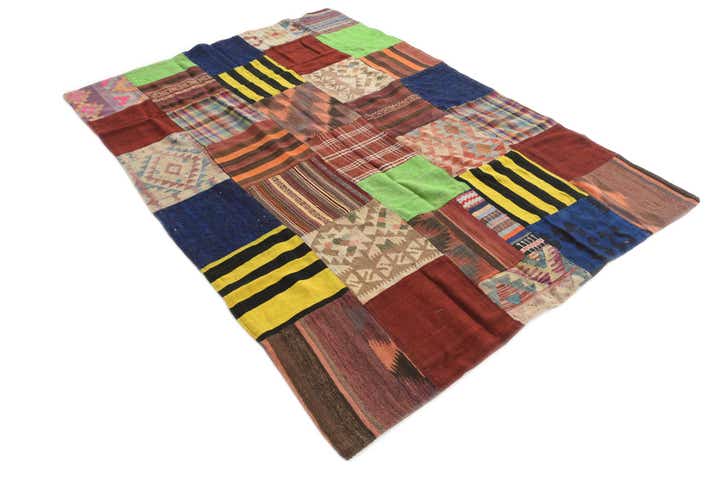 5' 6 x 7' 9 Hand Woven Kilim Patchwork Wool Rug