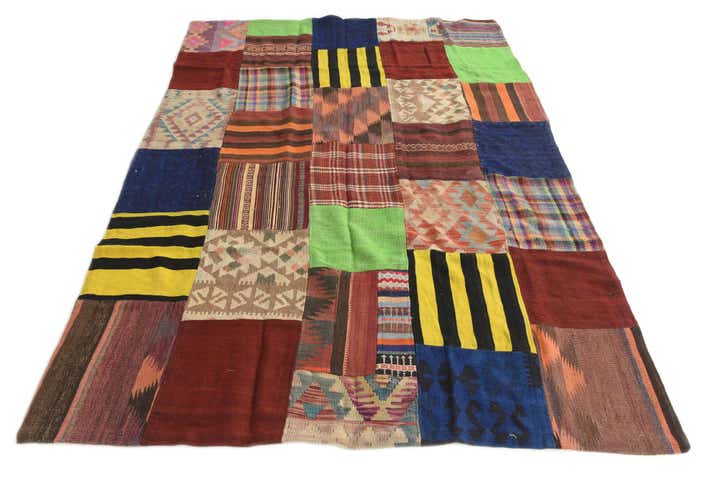 5' 6 x 7' 9 Hand Woven Kilim Patchwork Wool Rug