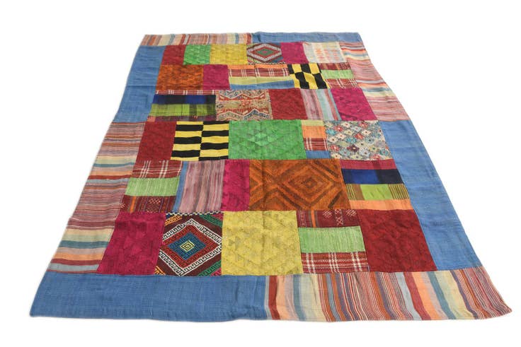 Detail image of 5' 7 x 8' 3 Hand Woven Kilim Patchwork Wool Rug