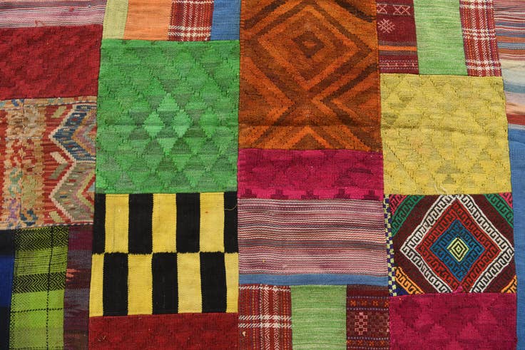 Detail image of 5' 7 x 8' 3 Hand Woven Kilim Patchwork Wool Rug