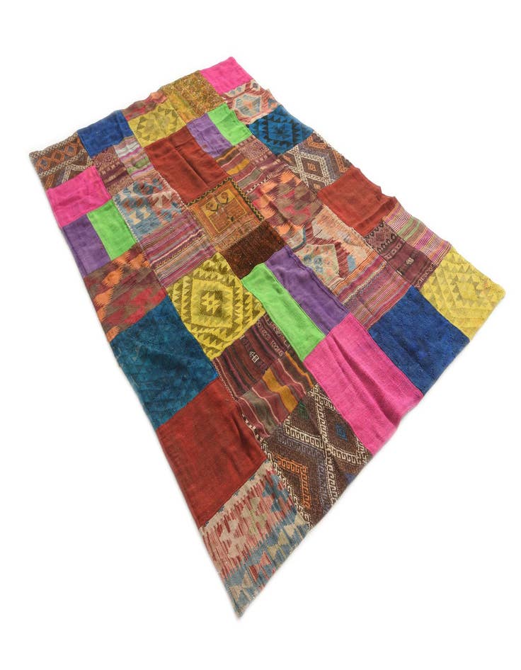 Detail image of 5' 5 x 8' 1  Hand Woven Kilim Patchwork Wool Rug