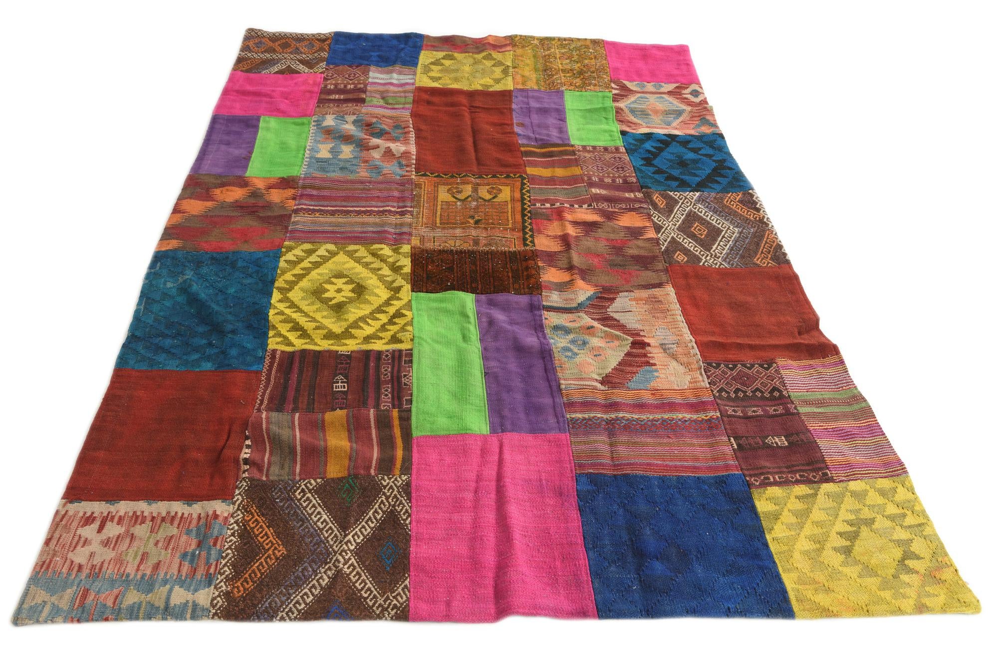 5' 5 x 8' 1 Hand Woven Kilim Patchwork Wool Rug