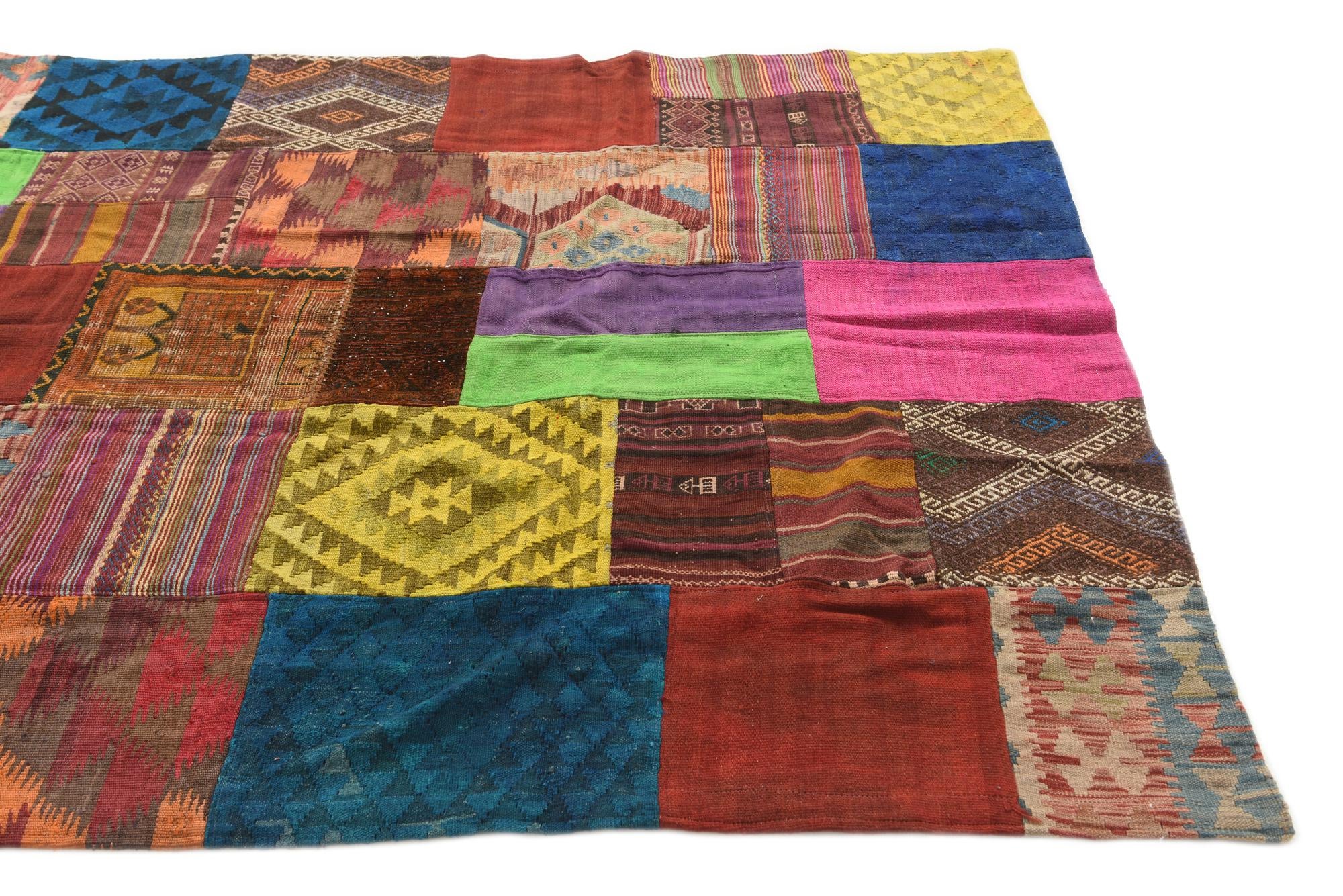 5' 5 x 8' 1 Hand Woven Kilim Patchwork Wool Rug