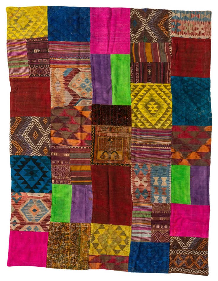 Detail image of 5' 5 x 8' 1 Hand Woven Kilim Patchwork Wool Rug