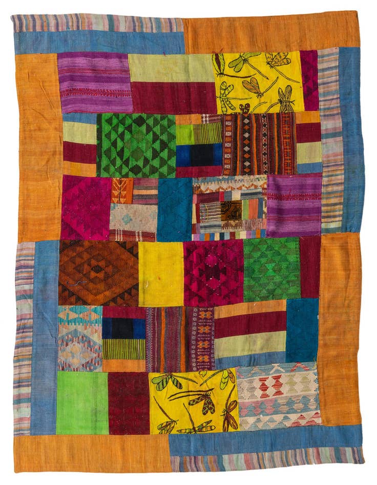 Detail image of 5' 6 x 8' Hand Woven Kilim Patchwork Wool Rug