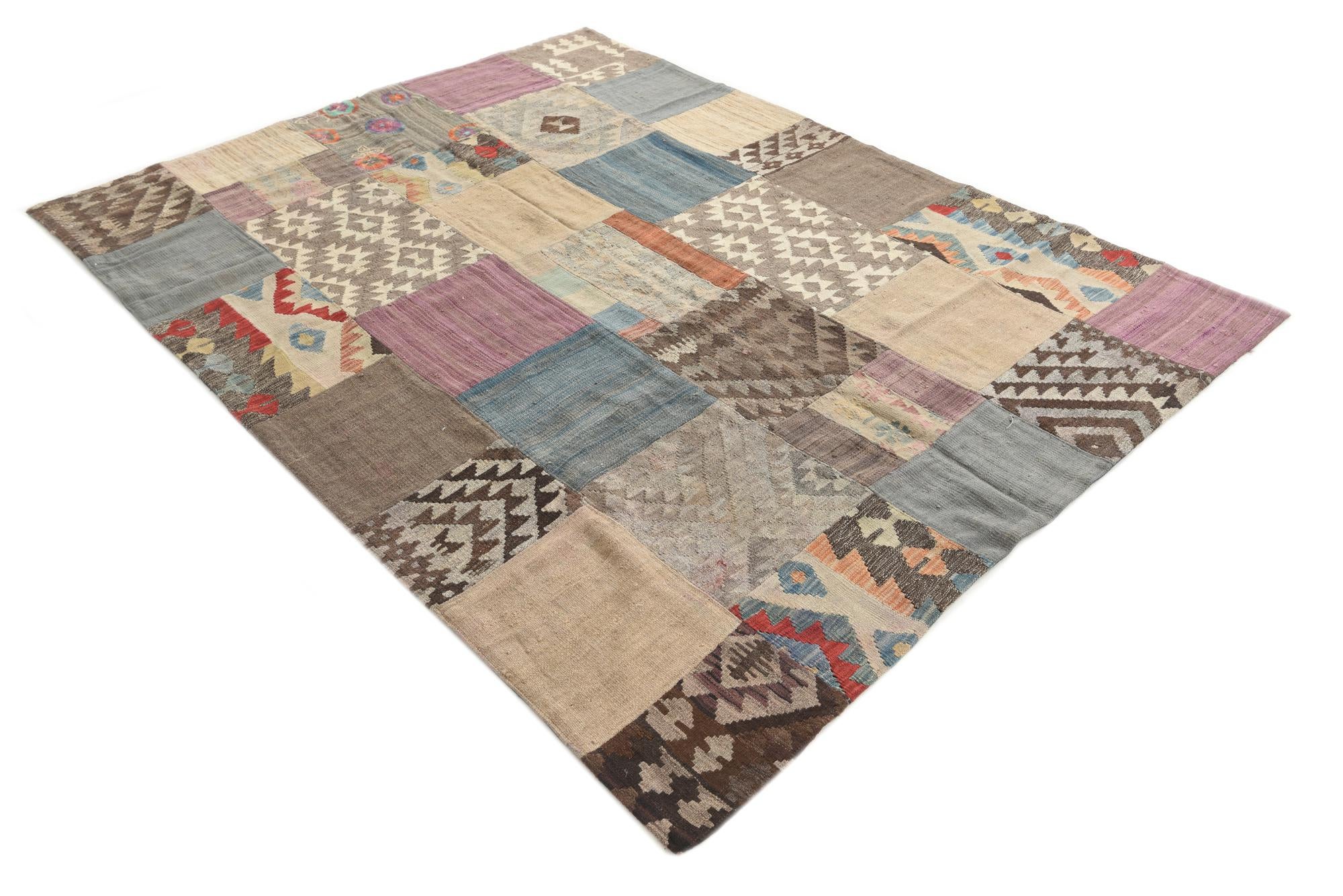 6' x 8' Hand Woven Kilim Patchwork Wool Rug