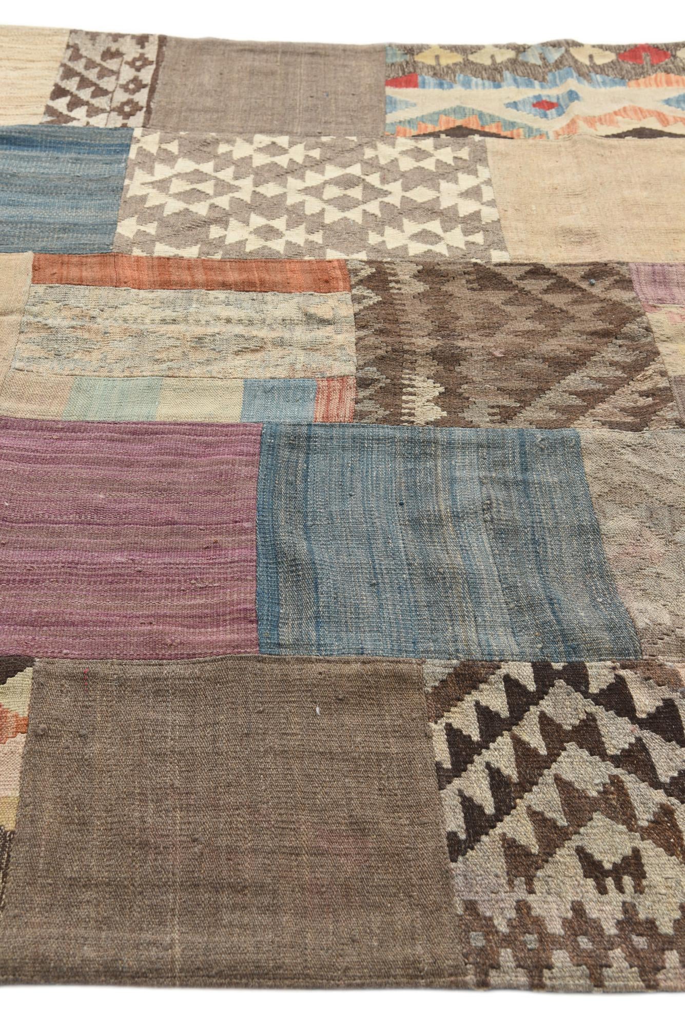 6' x 8' Hand Woven Kilim Patchwork Wool Rug