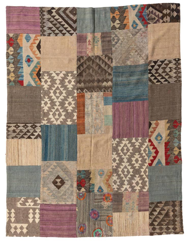 Detail image of 6' x 8' Hand Woven Kilim Patchwork Wool Rug