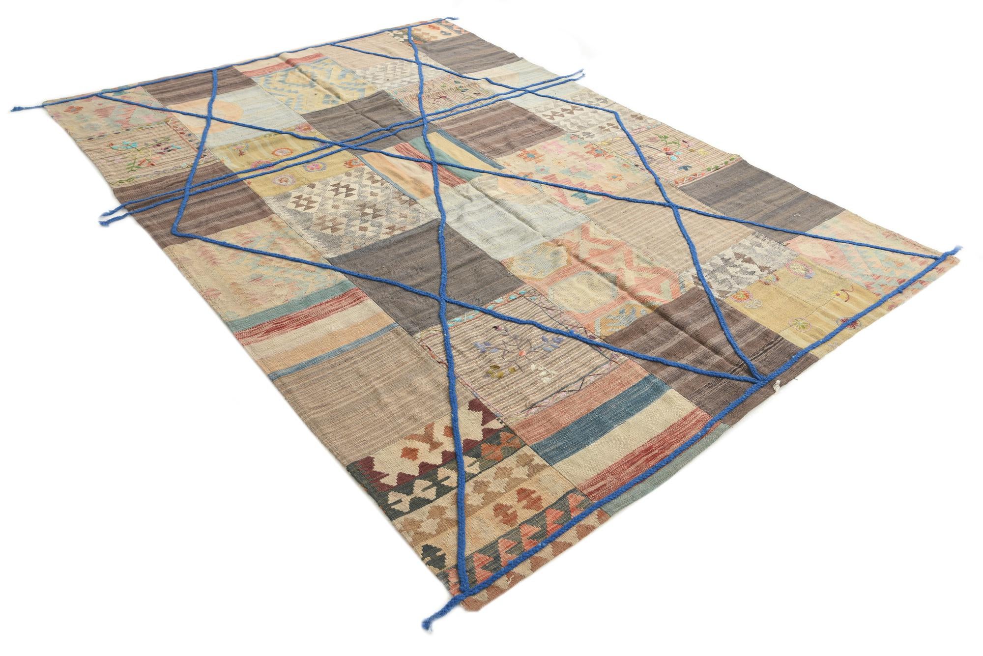 7' 1 x 10' 2 Hand Woven Kilim Patchwork Wool Rug