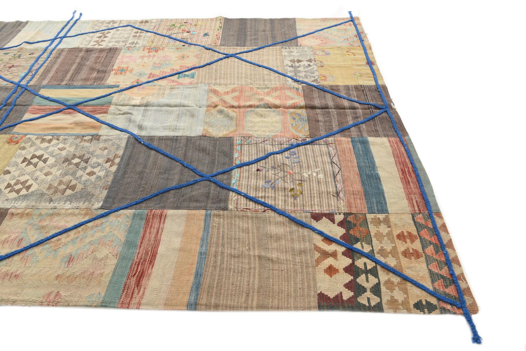 7' 1 x 10' 2 Hand Woven Kilim Patchwork Wool Rug