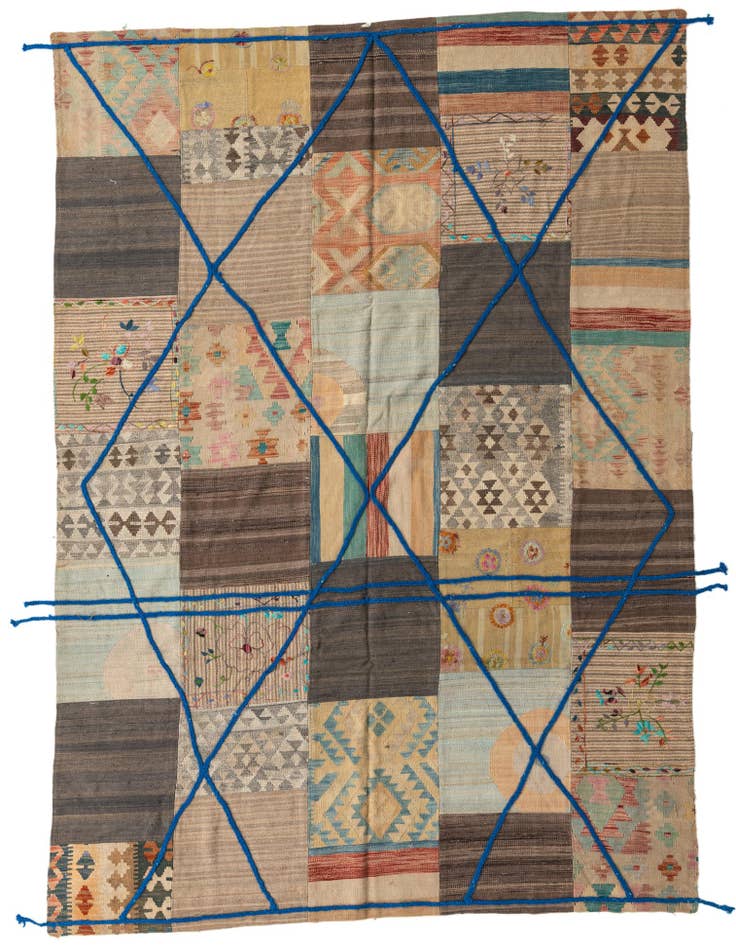 Detail image of 7' 1 x 10' 2 Hand Woven Kilim Patchwork Wool Rug