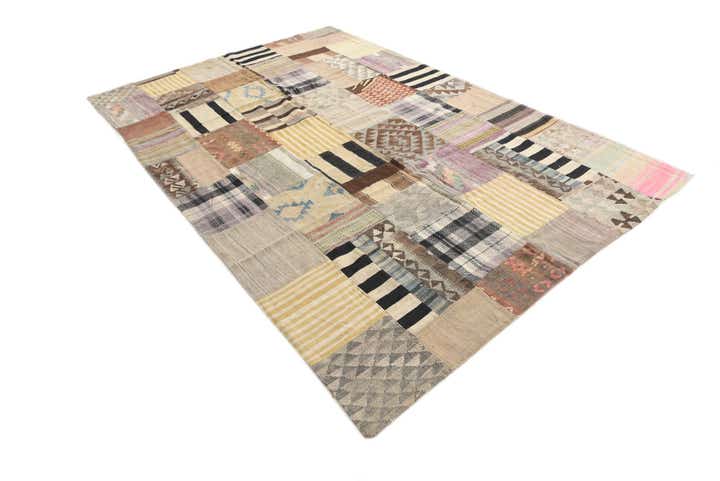 6' 7 x 10' Hand Woven Kilim Patchwork Wool Rug