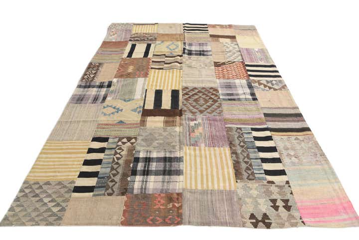 6' 7 x 10' Hand Woven Kilim Patchwork Wool Rug