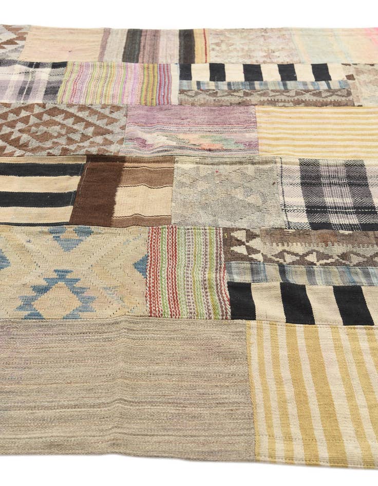 Detail image of 6' 7 x 10'  Hand Woven Kilim Patchwork Wool Rug