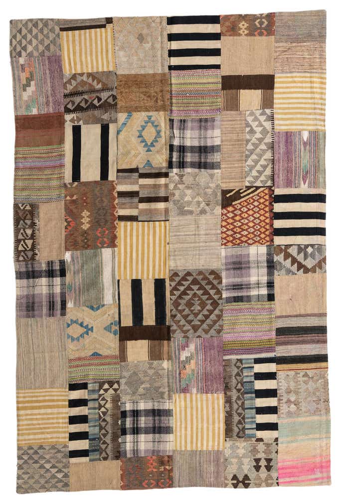 6' 7 x 10' Hand Woven Kilim Patchwork Wool Rug