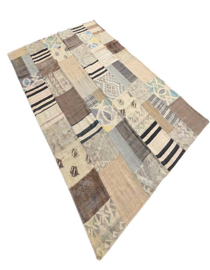 Detail image of 6' 7 x 9' 9  Hand Woven Kilim Patchwork Wool Rug