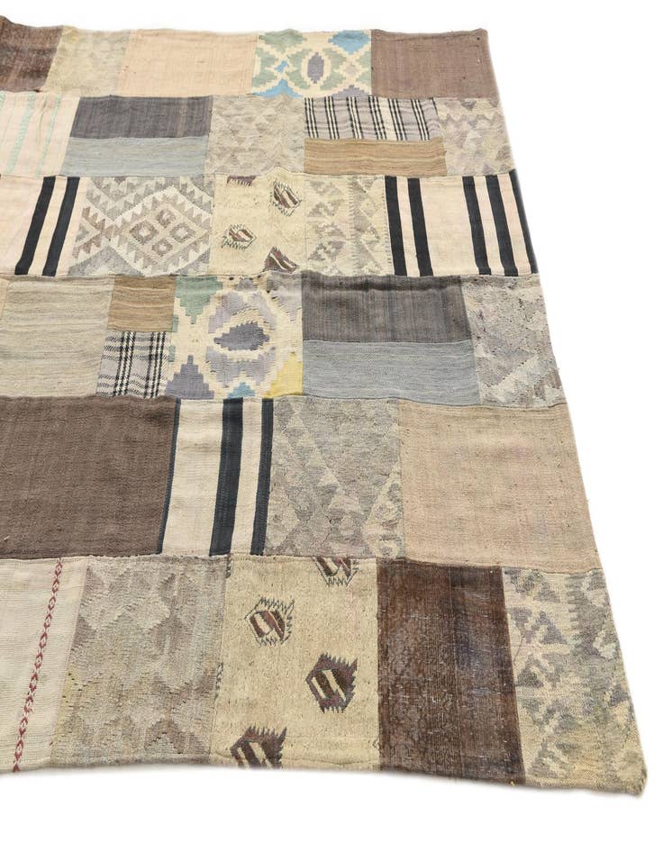 Detail image of 6' 7 x 9' 9  Hand Woven Kilim Patchwork Wool Rug