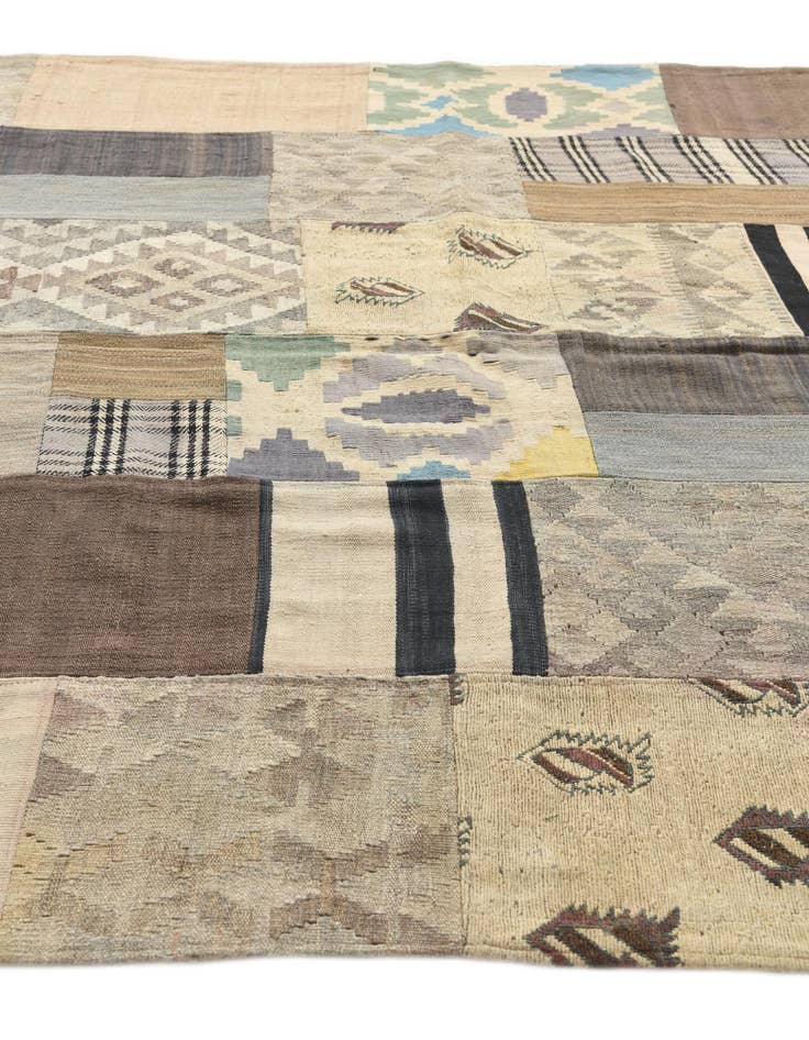 Detail image of 6' 7 x 9' 9  Hand Woven Kilim Patchwork Wool Rug