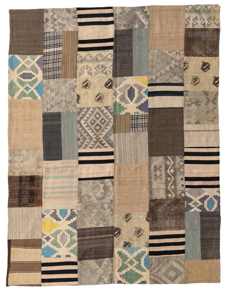 Detail image of 6' 7 x 9' 9 Hand Woven Kilim Patchwork Wool Rug