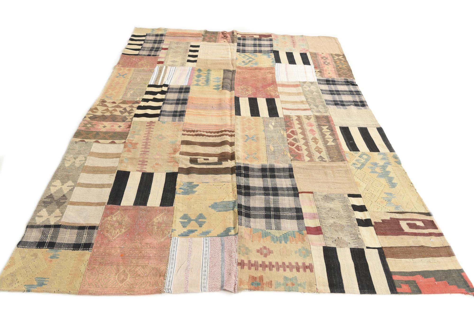 6' 5 x 9' 5 Hand Woven Kilim Patchwork Wool Rug