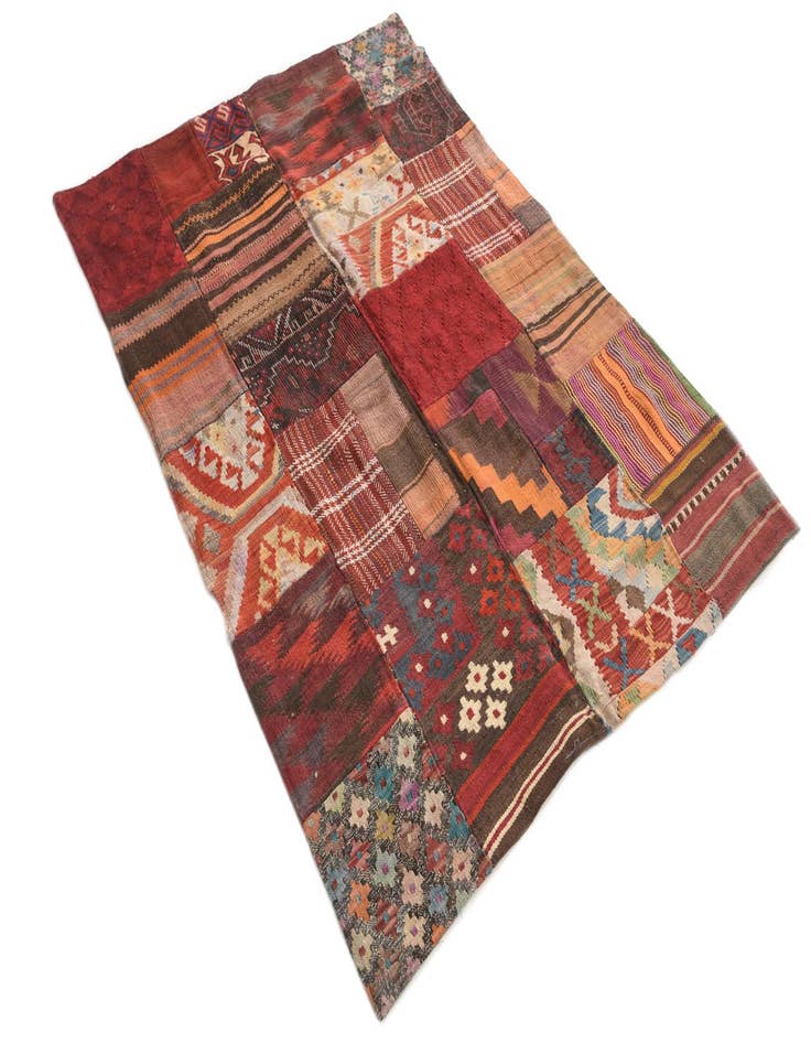 Detail image of 3' 6 x 5' Hand Woven Kilim Patchwork Wool Rug