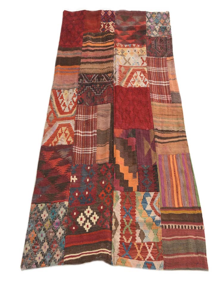 Detail image of 3' 6 x 5' Hand Woven Kilim Patchwork Wool Rug