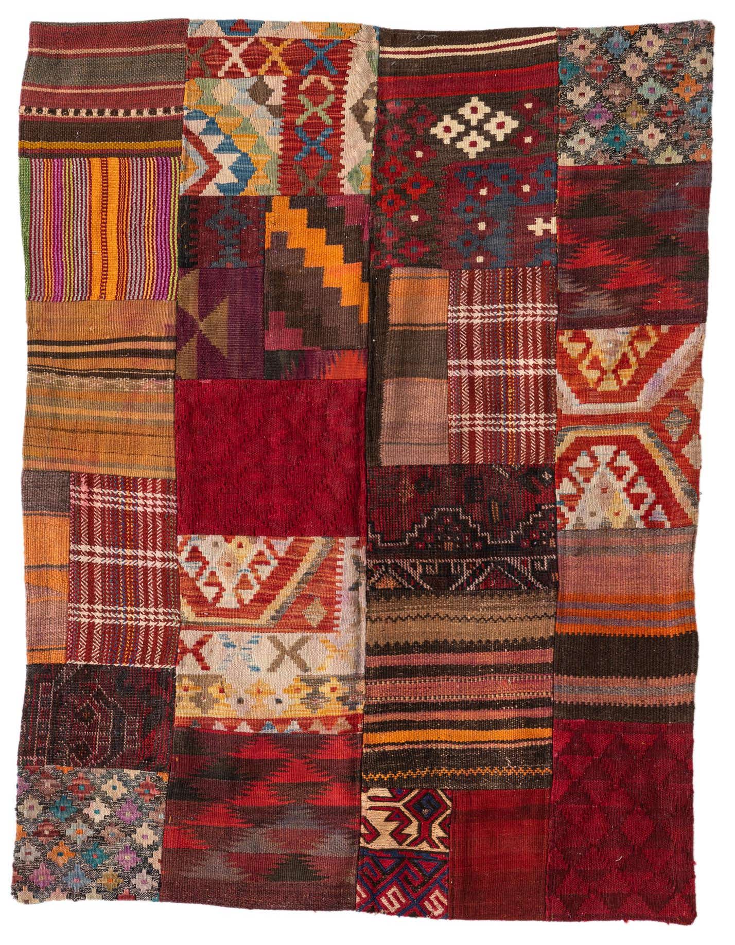 3' 6 x 5' Hand Woven Kilim Patchwork Wool Rug