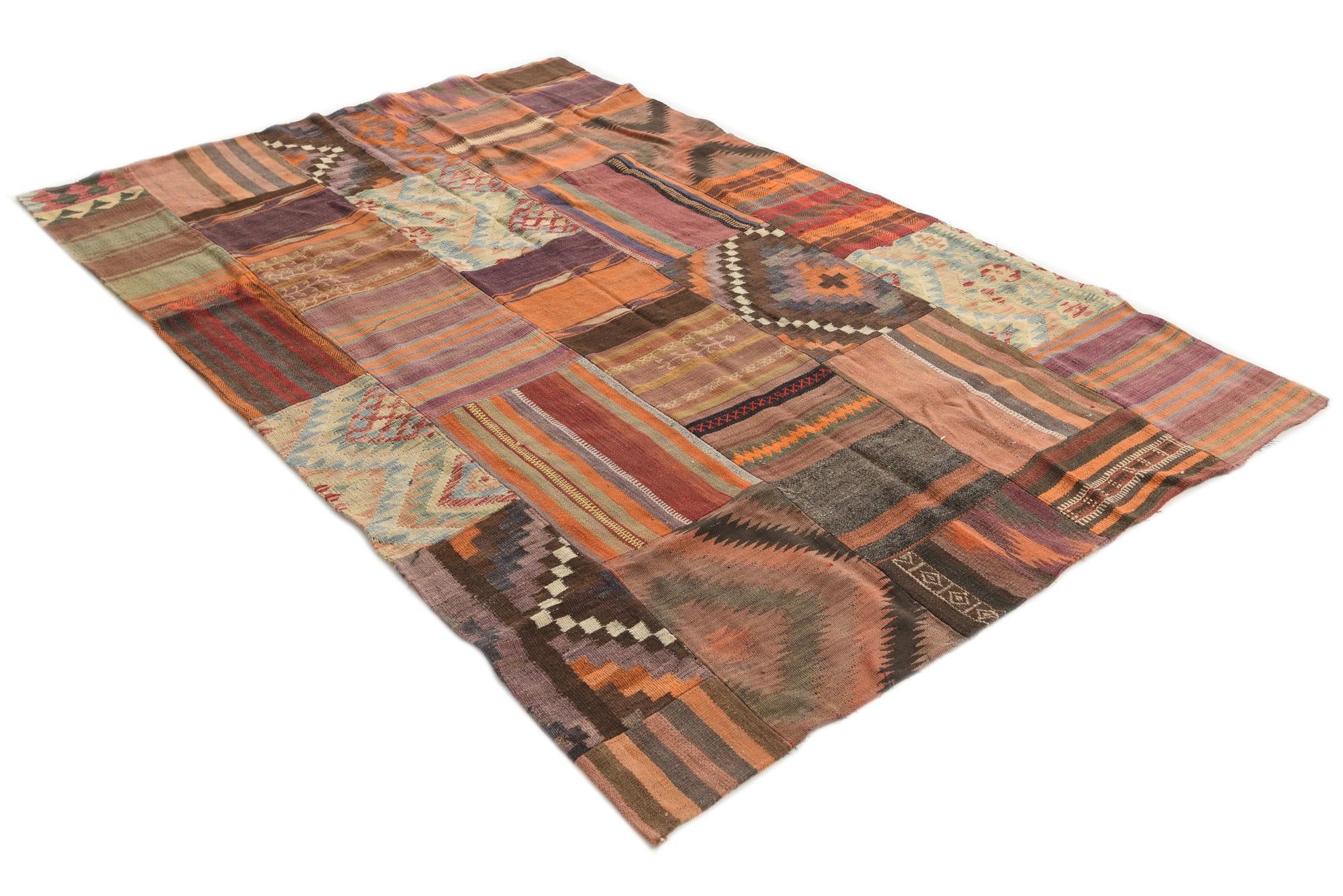 5' 3 x 7' 10 Hand Woven Kilim Patchwork Wool Rug