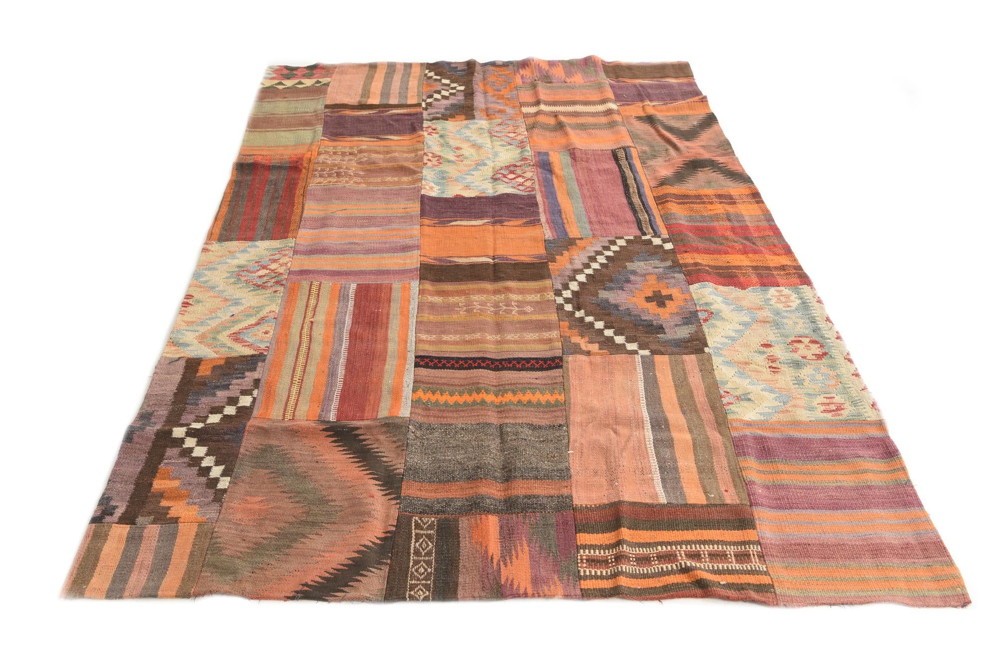 5' 3 x 7' 10 Hand Woven Kilim Patchwork Wool Rug