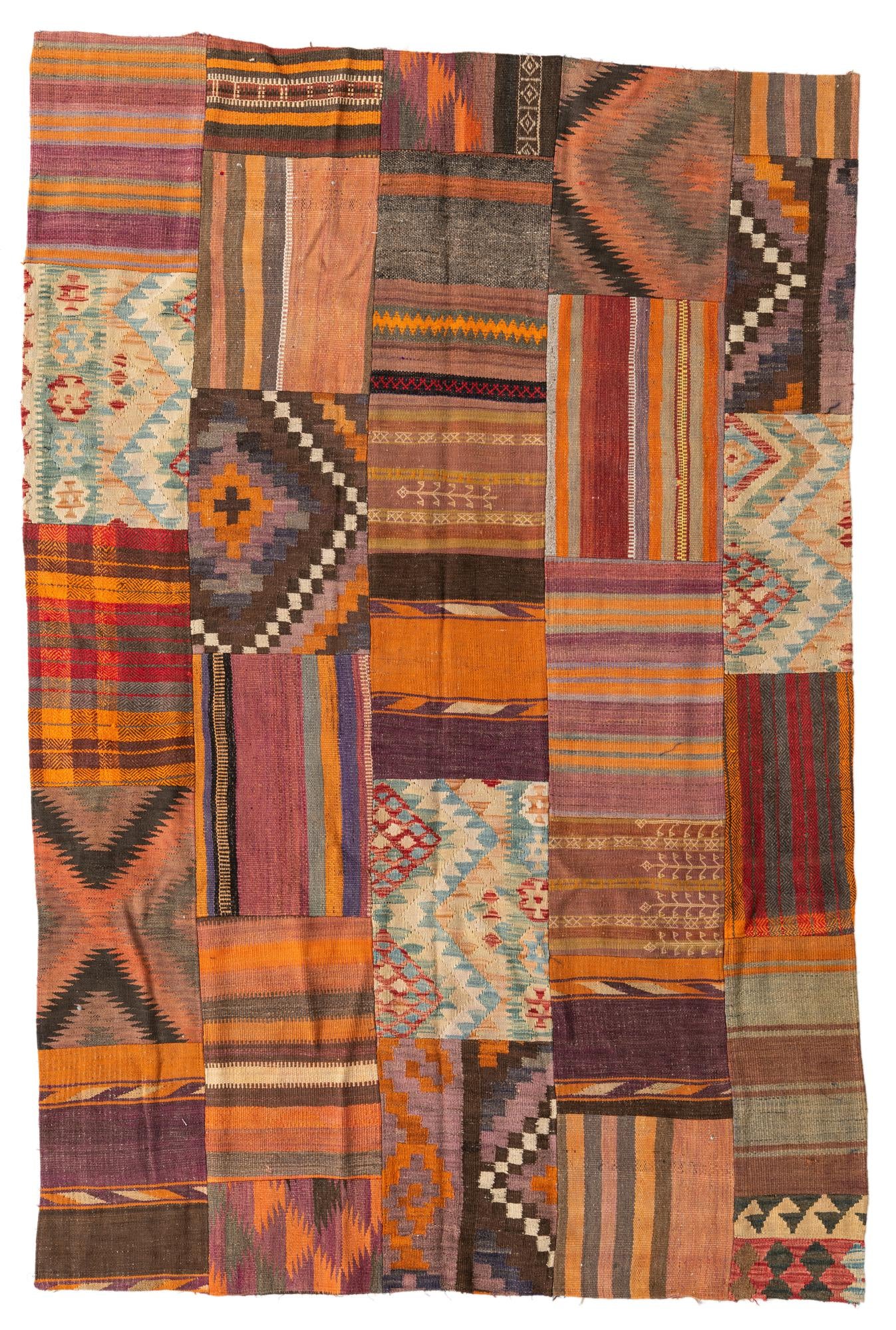 5' 3 x 7' 10 Hand Woven Kilim Patchwork Wool Rug