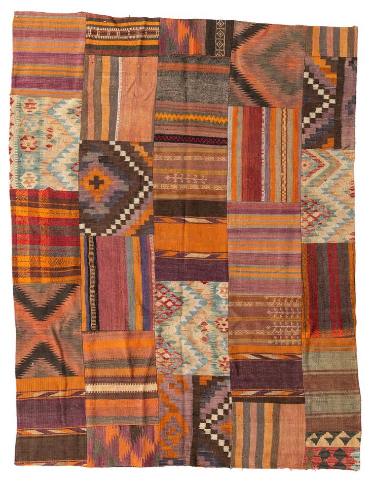Detail image of 5' 3 x 7' 10 Hand Woven Kilim Patchwork Wool Rug