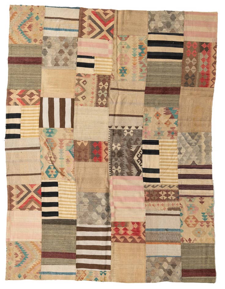 Detail image of 6' 7 x 10' Hand Woven Kilim Patchwork Wool Rug