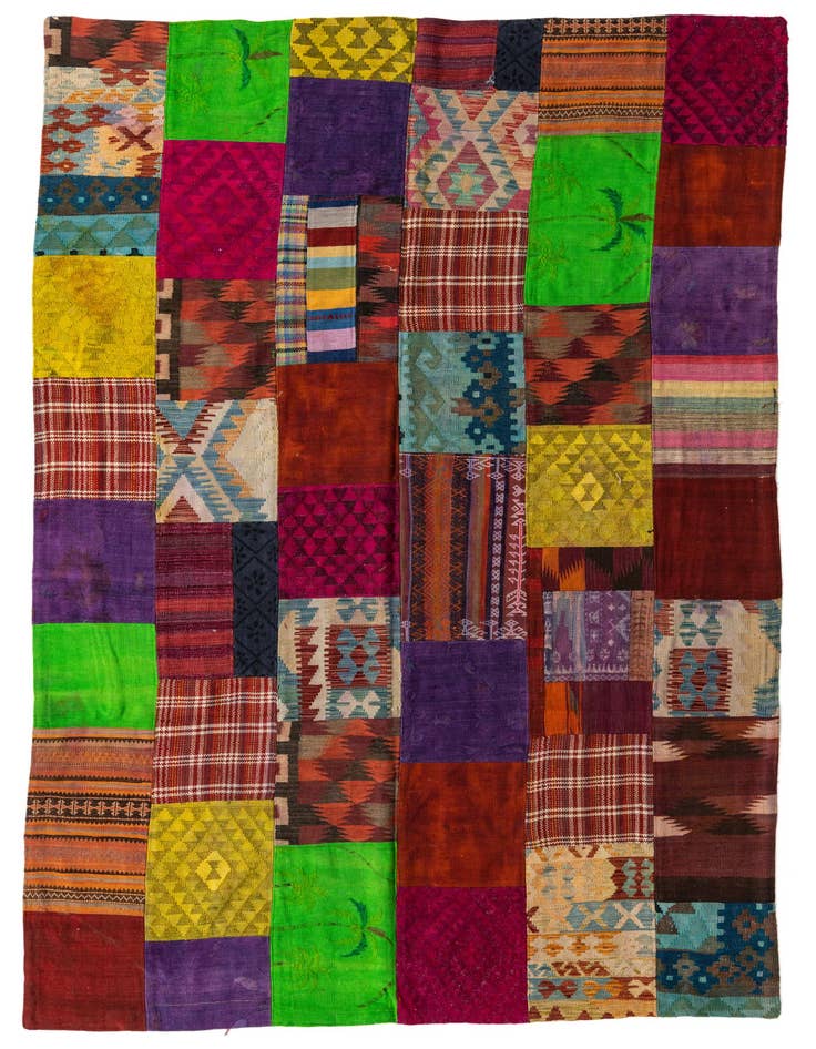 Detail image of 6' 9 x 10' Hand Woven Kilim Patchwork Wool Rug