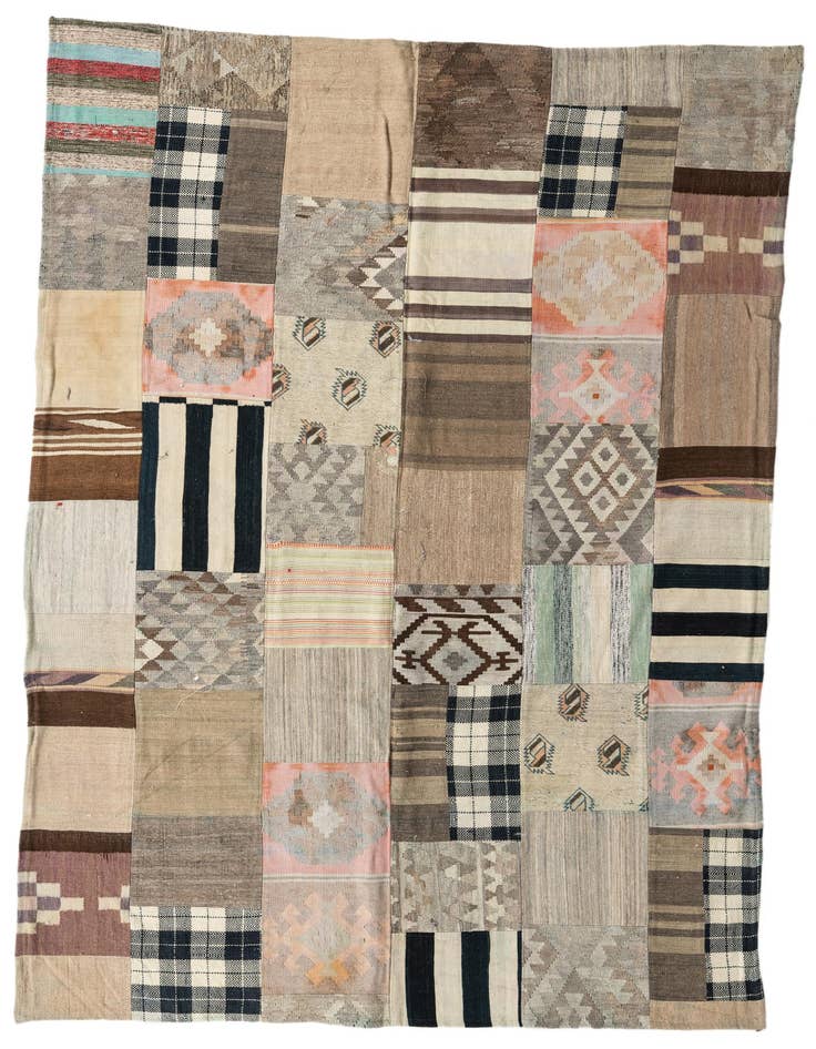 Detail image of 6' 7 x 9' 6 Hand Woven Kilim Patchwork Wool Rug