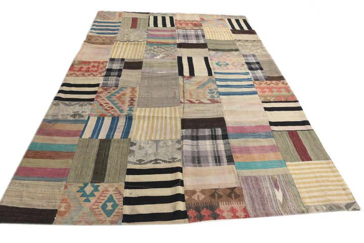 6' 6 x 10' Hand Woven Kilim Patchwork Wool Rug