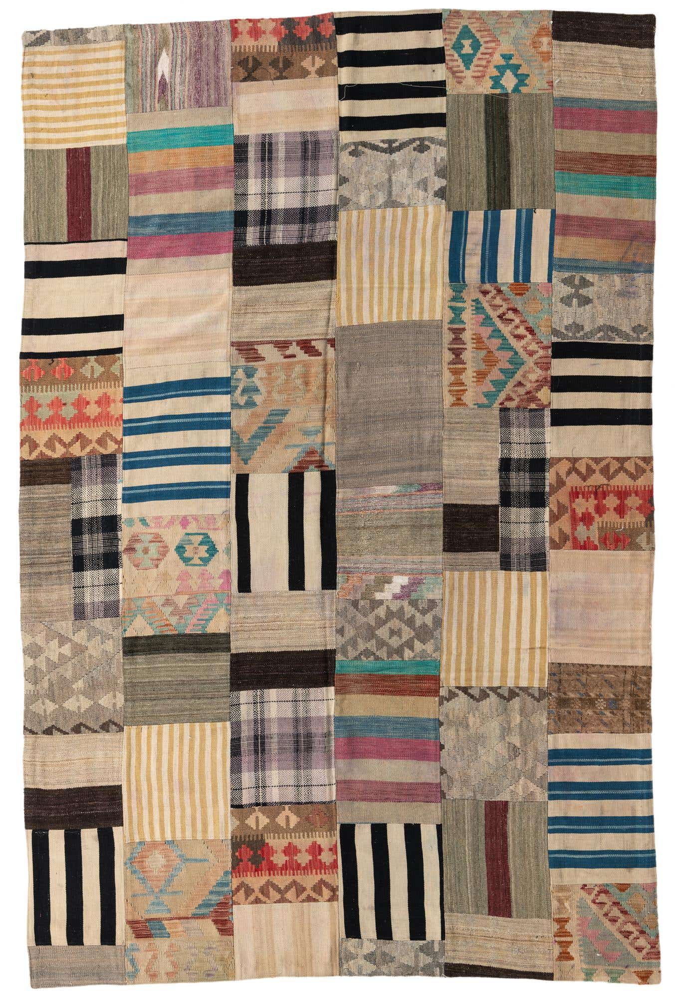 6' 6 x 10' Hand Woven Kilim Patchwork Wool Rug