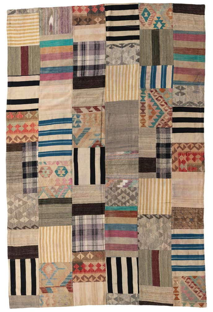6' 6 x 10' Hand Woven Kilim Patchwork Wool Rug