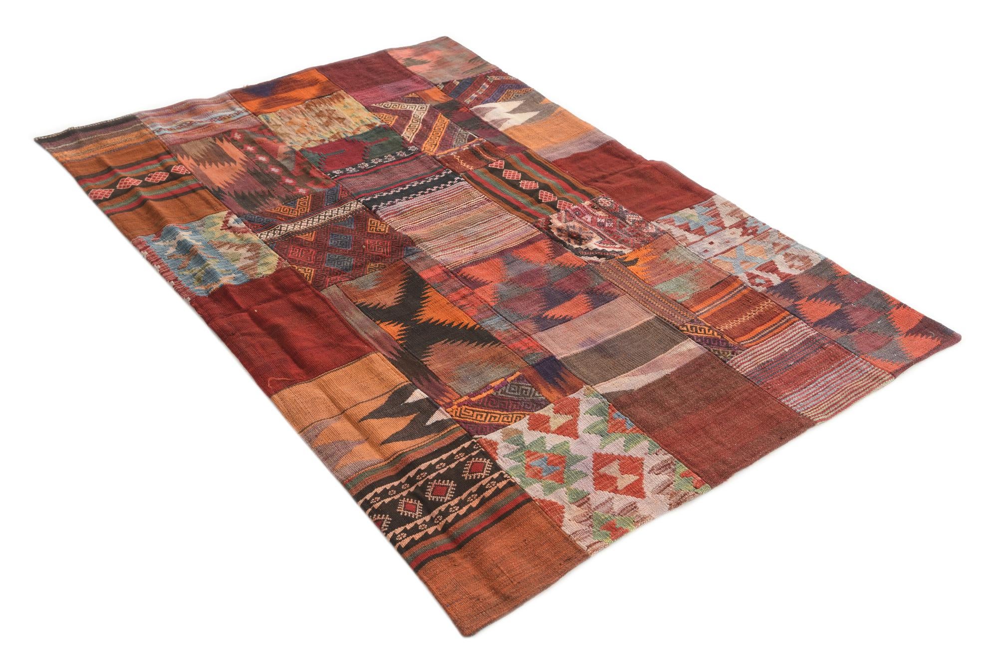 4' x 6' Hand Woven Kilim Patchwork Wool Rug