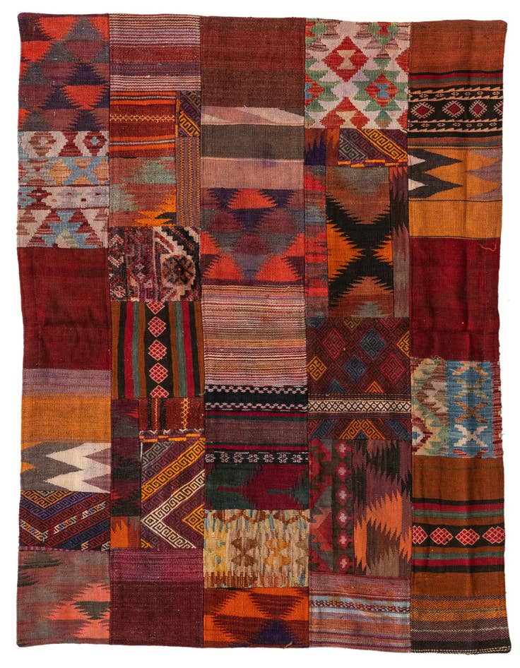 Detail image of 4' x 6' Hand Woven Kilim Patchwork Wool Rug