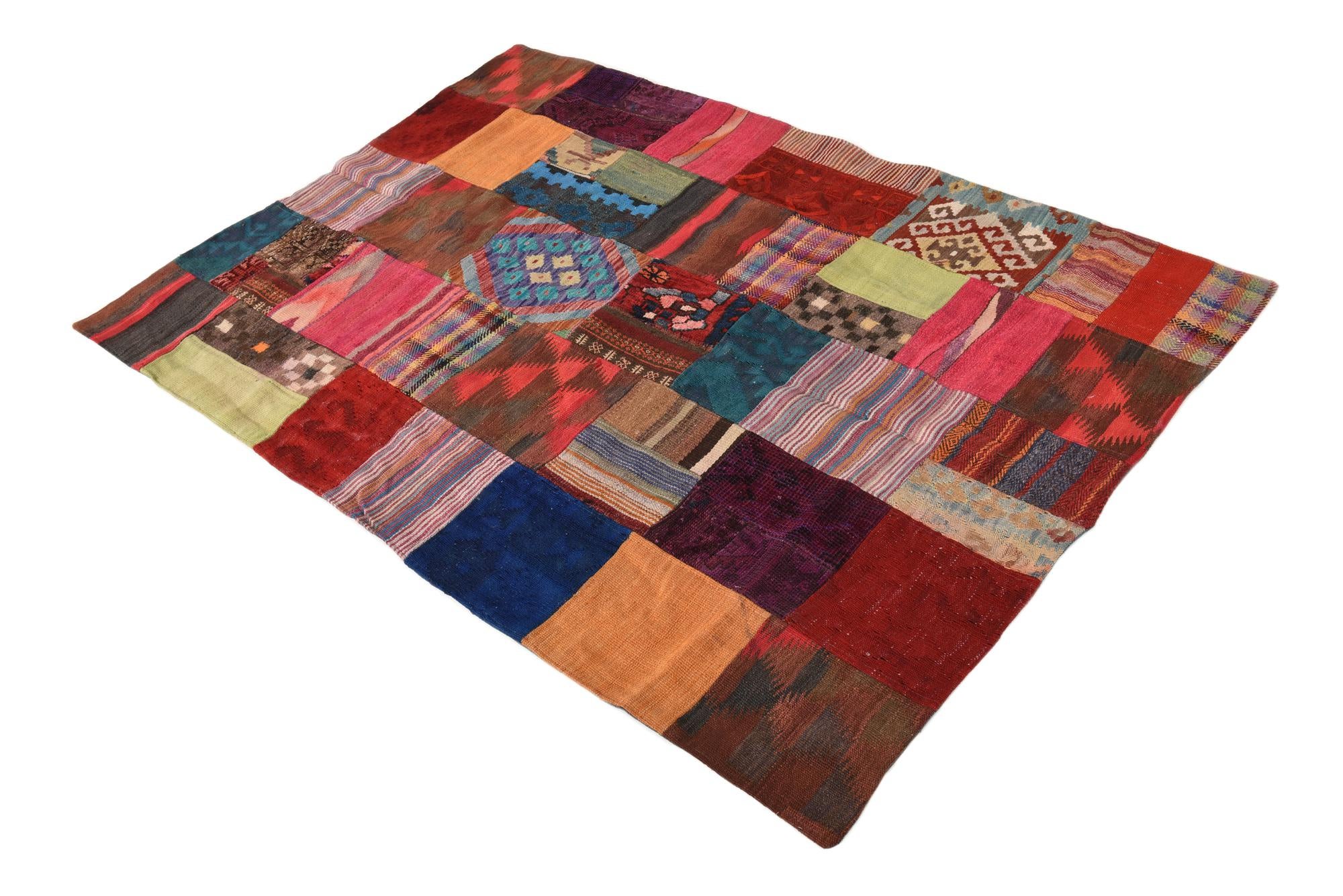 4' 1 x 5' 10 Hand Woven Kilim Patchwork Wool Rug